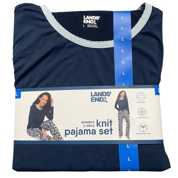 Lands End Knit 2-piece Pajama Set Long Sleeve Blue Womens Size Large NWT - Picture 4 of 5
